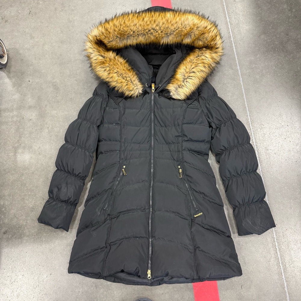 Laundry By Shelli Segal puffer Hooded Faux Fur Trim Quilted Jacket Sz M